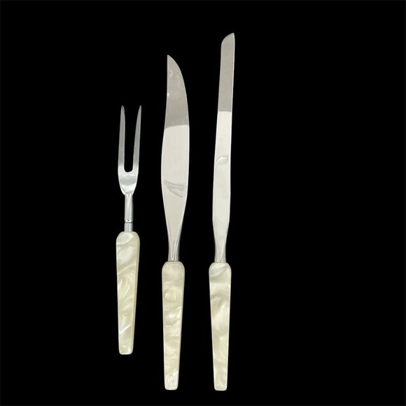 Town & Country Washington Forge 3 pc Carving Set Lucite Swirl Handles Fleetwood - Picture 3 of 16